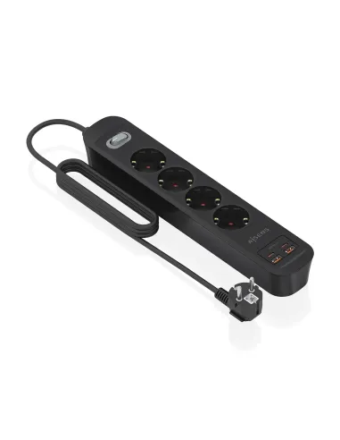 AISENS Regleta de Enchufes Multifuncion con 4 Tomas + Cargador PD3.0 20W 2xUSB-C, 2xUSB-A, 1.4m, Negro