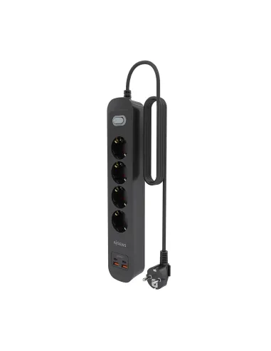 AISENS Regleta de Enchufes Multifuncion con 4 Tomas + Cargador PD3.0 20W 2xUSB-C, 2xUSB-A, 1.4m, Negro