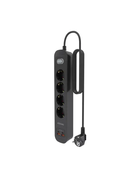 AISENS Regleta de Enchufes Multifuncion con 4 Tomas + Cargador PD3.0 20W 2xUSB-C, 2xUSB-A, 1.4m, Negro