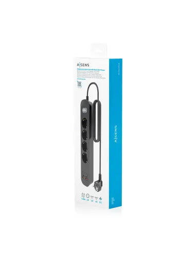 AISENS Regleta de Enchufes Multifuncion con 4 Tomas + Cargador PD3.0 20W 2xUSB-C, 2xUSB-A, 1.4m, Negro