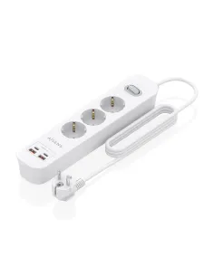 AISENS Regleta de Enchufes Multifuncion con 3 Tomas + Cargador PD3.0 20W 2xUSB-C, 2xUSB-A, 1.4m, Blanco