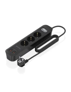 AISENS Regleta de Enchufes Multifuncion con 3 Tomas + Cargador PD3.0 20W 2xUSB-C, 2xUSB-A, 1.4m, Negro