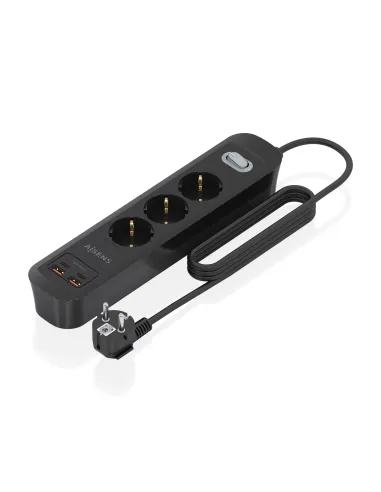 AISENS Regleta de Enchufes Multifuncion con 3 Tomas + Cargador PD3.0 20W 2xUSB-C, 2xUSB-A, 1.4m, Negro