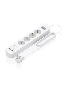 AISENS Regleta de Enchufes Multifuncion con 4 Tomas + Cargador PD3.0 20W 2xUSB-C, 2xUSB-A, 1.4m, Blanco