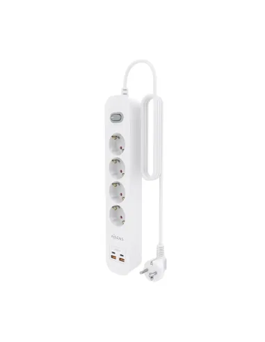 AISENS Regleta de Enchufes Multifuncion con 4 Tomas + Cargador PD3.0 20W 2xUSB-C, 2xUSB-A, 1.4m, Blanco