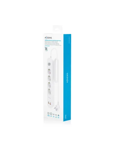 AISENS Regleta de Enchufes Multifuncion con 4 Tomas + Cargador PD3.0 20W 2xUSB-C, 2xUSB-A, 1.4m, Blanco