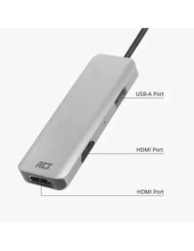 ACT Adaptador multipuerto USB-C 4K para 2 monitores HDMI, puerto de datos USB-A