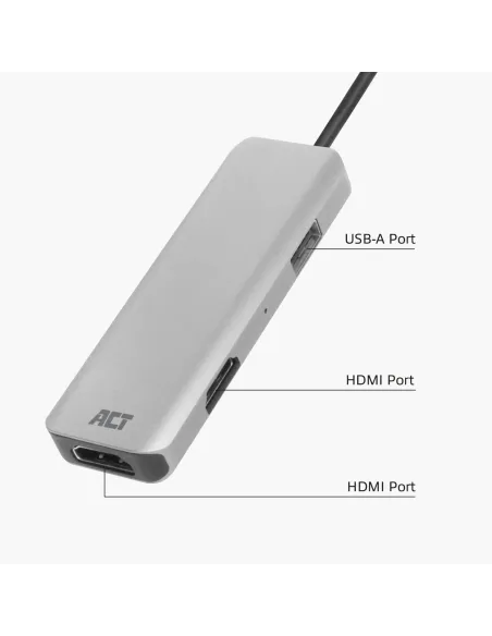 ACT Adaptador multipuerto USB-C 4K para 2 monitores HDMI, puerto de datos USB-A