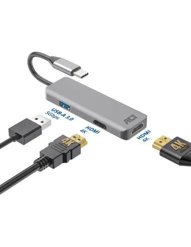 ACT Adaptador multipuerto USB-C 4K para 2 monitores HDMI, puerto de datos USB-A