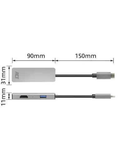ACT Adaptador multipuerto USB-C 4K para 2 monitores HDMI, puerto de datos USB-A