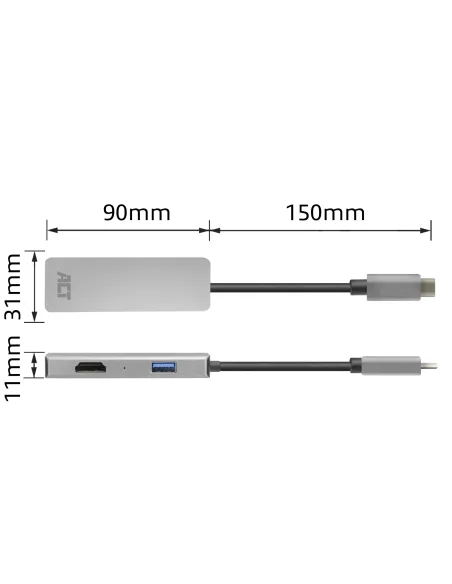 ACT Adaptador multipuerto USB-C 4K para 2 monitores HDMI, puerto de datos USB-A