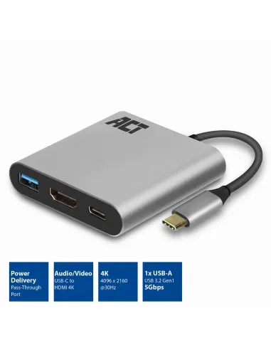 ACT AC7022 Adaptador gráfico USB 4096 x 2160 Pixeles Gris