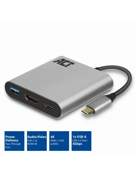 ACT AC7022 Adaptador gráfico USB 4096 x 2160 Pixeles Gris