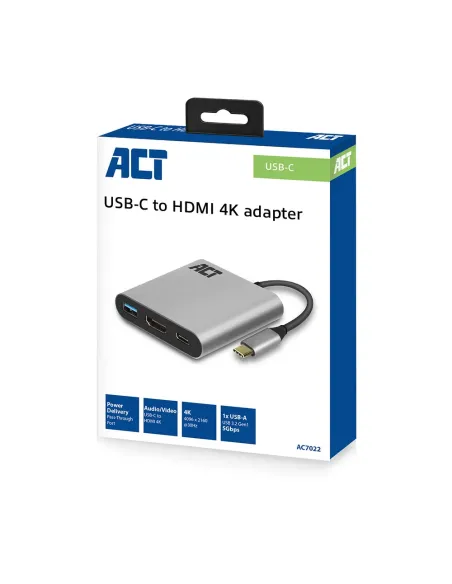 ACT AC7022 Adaptador gráfico USB 4096 x 2160 Pixeles Gris