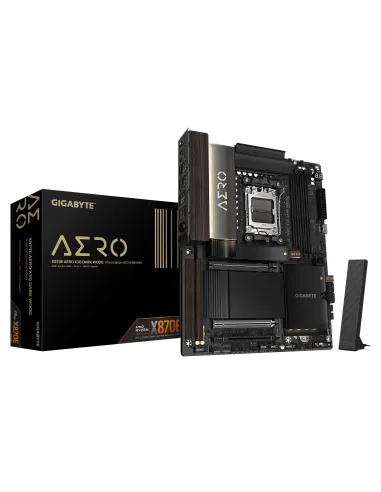 GIGABYTE X870E AERO X3D DARK WOOD Placa Base – Compatible con CPUs AMD Ryzen 9000, VRM digital de 16+2+2 fases, hasta 9000 Hz