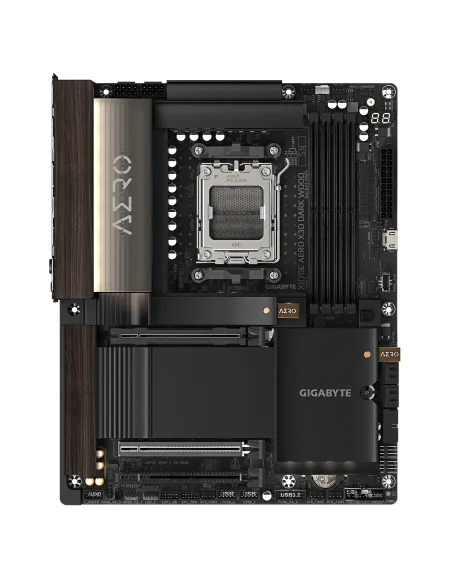 GIGABYTE X870E AERO X3D DARK WOOD Placa Base – Compatible con CPUs AMD Ryzen 9000, VRM digital de 16+2+2 fases, hasta 9000 Hz