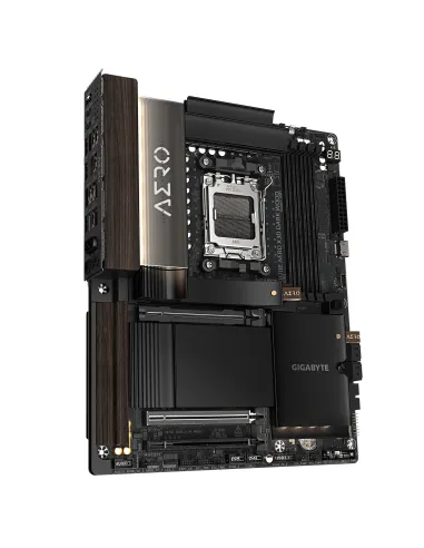 GIGABYTE X870E AERO X3D DARK WOOD Placa Base – Compatible con CPUs AMD Ryzen 9000, VRM digital de 16+2+2 fases, hasta 9000 Hz