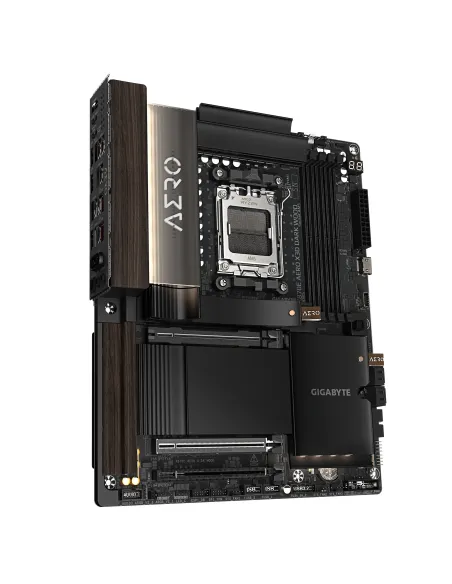 GIGABYTE X870E AERO X3D DARK WOOD Placa Base – Compatible con CPUs AMD Ryzen 9000, VRM digital de 16+2+2 fases, hasta 9000 Hz