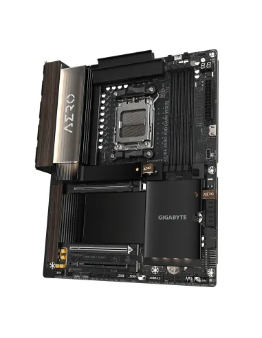 GIGABYTE X870E AERO X3D DARK WOOD Placa Base – Compatible con CPUs AMD Ryzen 9000, VRM digital de 16+2+2 fases, hasta 9000 Hz