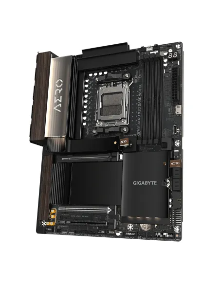 GIGABYTE X870E AERO X3D DARK WOOD Placa Base – Compatible con CPUs AMD Ryzen 9000, VRM digital de 16+2+2 fases, hasta 9000 Hz