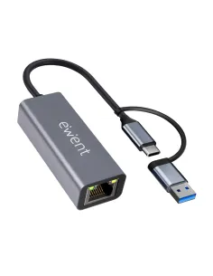 Ewent EW9819 hub de interfaz USB 3.2 Gen 1 (3.1 Gen 1) Type-A + Type-C 1000 Mbit s Gris
