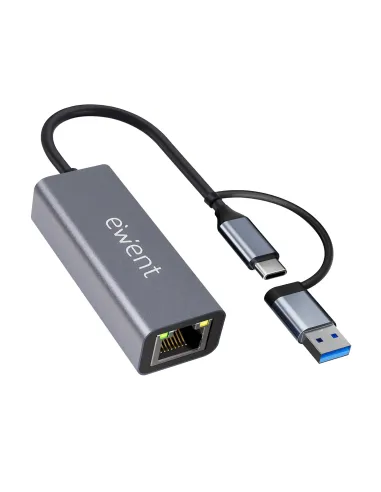 Ewent EW9819 hub de interfaz USB 3.2 Gen 1 (3.1 Gen 1) Type-A + Type-C 1000 Mbit s Gris