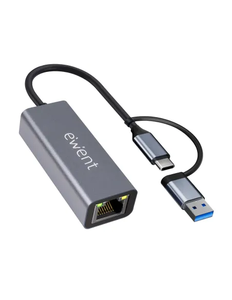 Ewent EW9819 hub de interfaz USB 3.2 Gen 1 (3.1 Gen 1) Type-A + Type-C 1000 Mbit s Gris