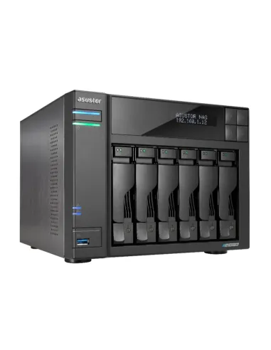 Servidor nas asustor tower 6 bay nas quad - core 2.0ghz dual 2.5gbe ports 8gb ram ddr4