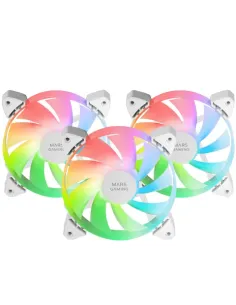 Mars Gaming MF-3A, Kit 3x Ventiladores FDB Ultrasilenciosos 120mm, Iluminación ARGB Rainbow 360º Sin Marco, Ventialdores 3en1