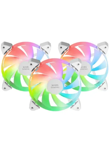 Mars Gaming MF-3A, Kit 3x Ventiladores FDB Ultrasilenciosos 120mm, Iluminación ARGB Rainbow 360º Sin Marco, Ventialdores 3en1