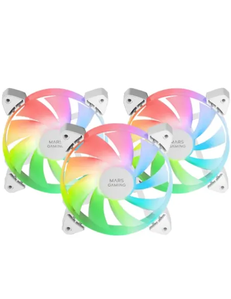 Mars Gaming MF-3A, Kit 3x Ventiladores FDB Ultrasilenciosos 120mm, Iluminación ARGB Rainbow 360º Sin Marco, Ventialdores 3en1
