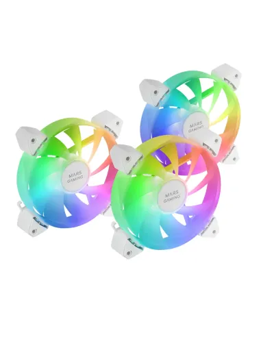 Mars Gaming MF-3A, Kit 3x Ventiladores FDB Ultrasilenciosos 120mm, Iluminación ARGB Rainbow 360º Sin Marco, Ventialdores 3en1