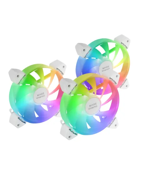 Mars Gaming MF-3A, Kit 3x Ventiladores FDB Ultrasilenciosos 120mm, Iluminación ARGB Rainbow 360º Sin Marco, Ventialdores 3en1