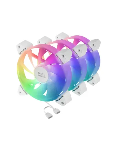Mars Gaming MF-3A, Kit 3x Ventiladores FDB Ultrasilenciosos 120mm, Iluminación ARGB Rainbow 360º Sin Marco, Ventialdores 3en1