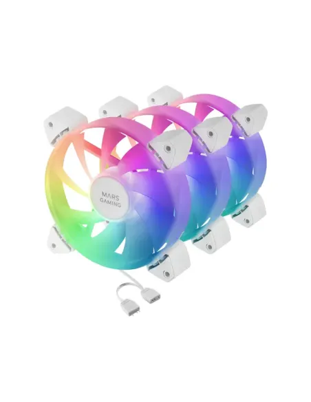 Mars Gaming MF-3A, Kit 3x Ventiladores FDB Ultrasilenciosos 120mm, Iluminación ARGB Rainbow 360º Sin Marco, Ventialdores 3en1