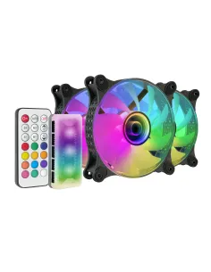Mars Gaming MF-3DKIT Negro, Kit 3 Ventiladores ARGB 360° 12cm, Espejo Infinito 3D, Sistema Anti-vibraciones, Controlador ARGB,