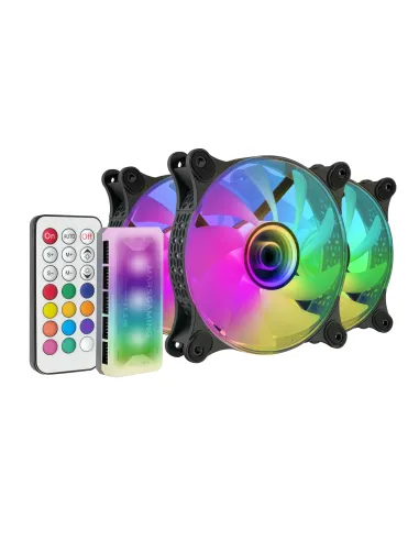 Mars Gaming MF-3DKIT Negro, Kit 3 Ventiladores ARGB 360° 12cm, Espejo Infinito 3D, Sistema Anti-vibraciones, Controlador ARGB,