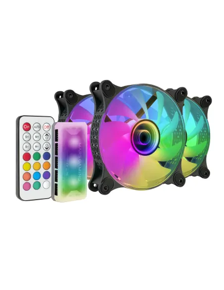 Mars Gaming MF-3DKIT Negro, Kit 3 Ventiladores ARGB 360° 12cm, Espejo Infinito 3D, Sistema Anti-vibraciones, Controlador ARGB,