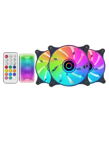 Mars Gaming MF-3DKIT Negro, Kit 3 Ventiladores ARGB 360° 12cm, Espejo Infinito 3D, Sistema Anti-vibraciones, Controlador ARGB,
