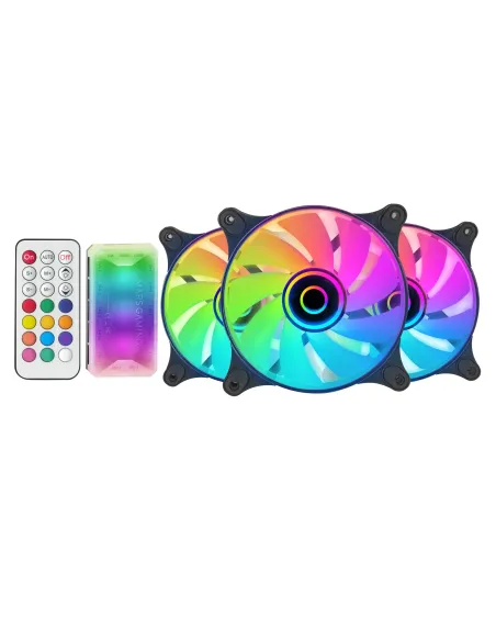 Mars Gaming MF-3DKIT Negro, Kit 3 Ventiladores ARGB 360° 12cm, Espejo Infinito 3D, Sistema Anti-vibraciones, Controlador ARGB,