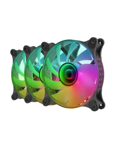 Mars Gaming MF-3DKIT Negro, Kit 3 Ventiladores ARGB 360° 12cm, Espejo Infinito 3D, Sistema Anti-vibraciones, Controlador ARGB,