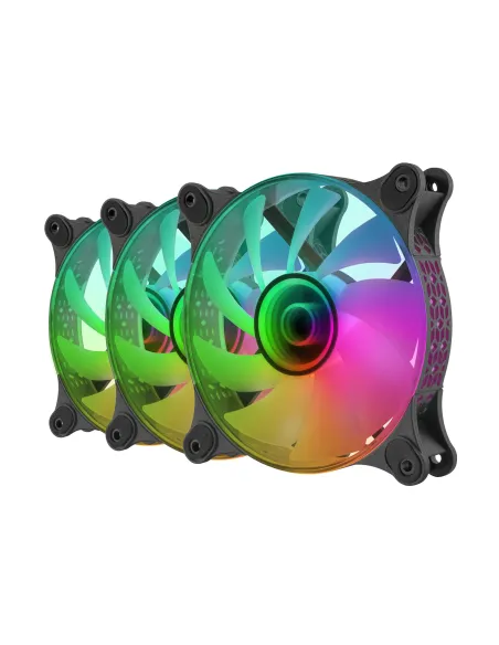 Mars Gaming MF-3DKIT Negro, Kit 3 Ventiladores ARGB 360° 12cm, Espejo Infinito 3D, Sistema Anti-vibraciones, Controlador ARGB,