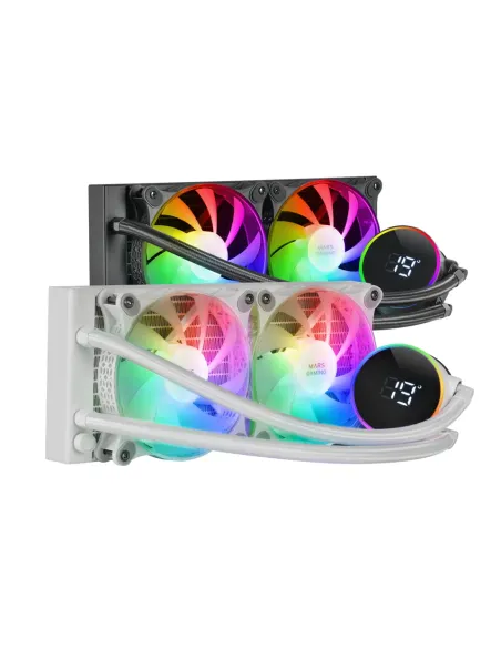 Mars Gaming ML-LCD240, Refrigeración Líquida AIO, TDP 500W, 2x Ventiladores FDB ARGB 120mm, Pantalla LCD con Monitoreo de