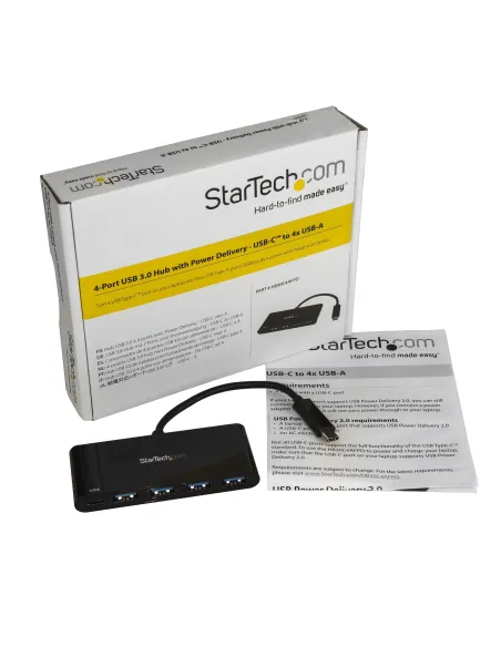 StarTech.com Hub Concentrador USB 3.0 de 4 Puertos con PD Entrega de Potencia - 5Gbps - Adaptador USB-C a 4x USB-A - USB Tipo C