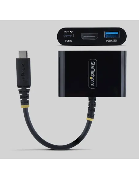 StarTech.com Dock Hub Multipuertos USB Tipo C a HDMI - Adaptador Multipuertos USB-C a HDMI - Carga de 140W - Hub Ladrón USB de