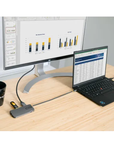 StarTech.com Adaptador Multipuertos USB C, de Vídeo HDMI de 4K y 60Hz, Hub USB-A 3.2 de 3 Puertos de 5Gbps, Entrega de