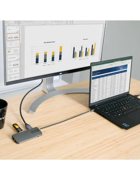 StarTech.com Adaptador Multipuertos USB C, de Vídeo HDMI de 4K y 60Hz, Hub USB-A 3.2 de 3 Puertos de 5Gbps, Entrega de