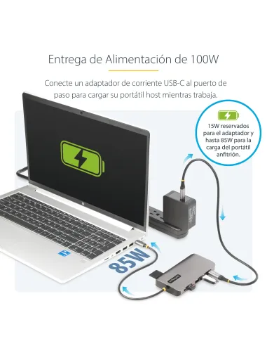 StarTech.com Adaptador Multipuerto USB-C de 3 Monitores HDMI DP - 4K 60Hz Doble + 4K 30Hz HDMI y DP - Hub 4x USB-A - PD de 100W