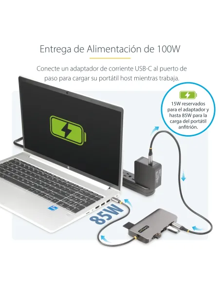 StarTech.com Adaptador Multipuerto USB-C de 3 Monitores HDMI DP - 4K 60Hz Doble + 4K 30Hz HDMI y DP - Hub 4x USB-A - PD de 100W