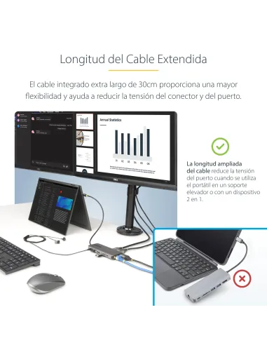 StarTech.com Adaptador Multipuerto USB-C de 3 Monitores HDMI DP - 4K 60Hz Doble + 4K 30Hz HDMI y DP - Hub 4x USB-A - PD de 100W